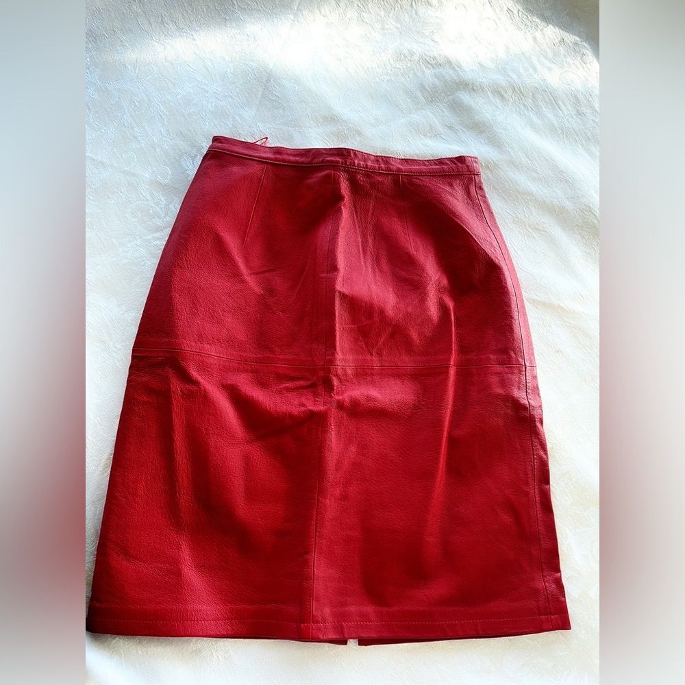 Dark Red Leather Structured Mini Pencil Skirt